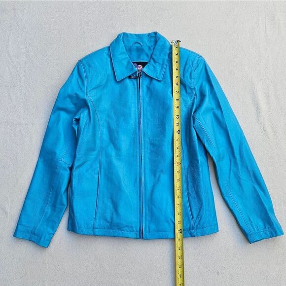USA Teal Blue Leather Jacket - Picture 4 of 12